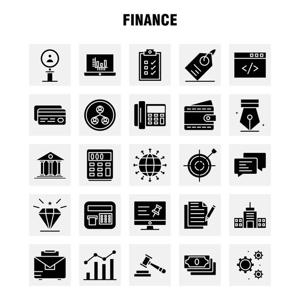 Financiering van solide Glyph-Set van de pictogrammen voor Infographics, mobiele Ux/Ui Kit en Print Design. Omvat: Computer, Pin, tekst, financiën, zoeken, onderzoek, financiën, Man, Icon Set - Vector - Vector, afbeelding