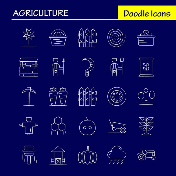 Tarım el çekilmiş Icon Pack için tasarımcılar ve geliştiriciler. Tarım, Apple, ülke, çiftlik, tarım, çiftlik, tarım, gıda, simgelerin vektör - Vektör, Görsel
