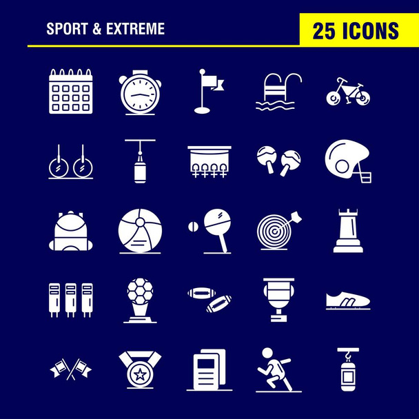 Sport, és extrém szilárd karakterjel ikonok beállítása Infographics, mobil Ux, Ui Kit és nyomtatott Design. A következők: Naptár, nap, idő, dátum, idő, óra, óra, időzítő, Icon Set - vektor - Vektor, kép