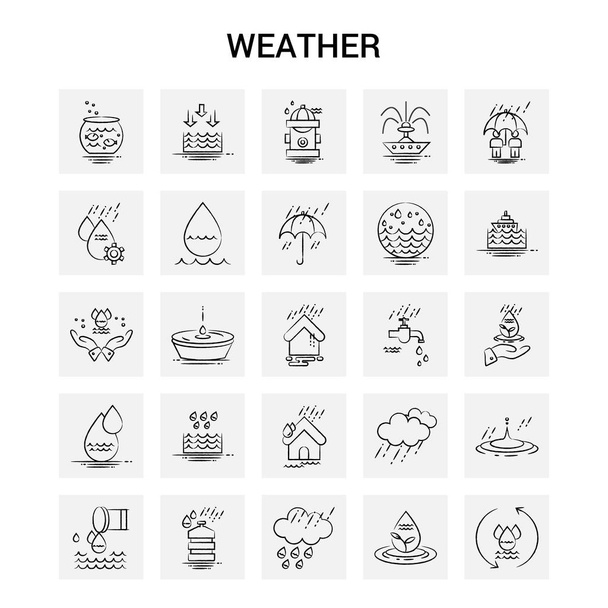 25 handgezeichnete Wettersymbole. grauer Hintergrund Vektor Doodle - Vektor, Bild