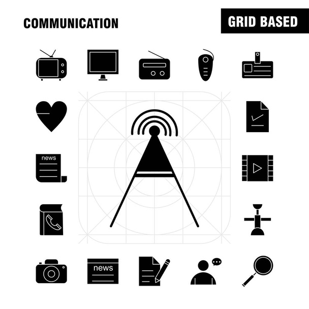 Communication Solid Glyph Icons Set For Infographics, Mobile UX/UI Kit And Print Design. Include: Laptop, Computer, Device, Electronics, Headphone, Media, Music, Sound, Collection Modern Infographic Logo and Pictogram. - Vector - Vector, Image