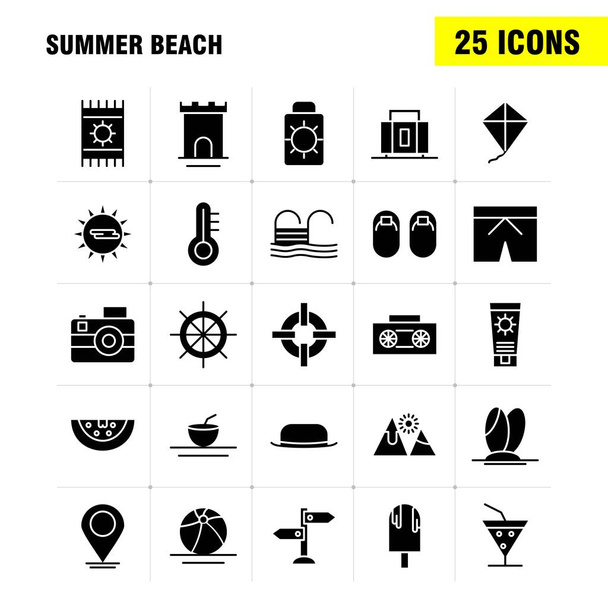 Web、印刷、携帯 Ux/Ui の夏のビーチ塗りつぶしのグリフ アイコン キット。よう: クリーム、夏、太陽、太陽クリーム、ビーチ、休日、プール、絵文字パック。-ベクトル - ベクター画像