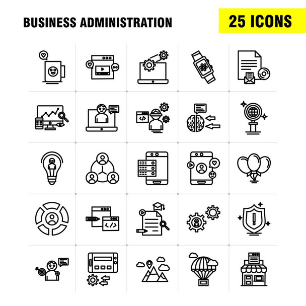Business Administration Line Icons Set For Infographics, Mobile UX/UI Kit And Print Design. Include: Monitor, Computer, Screen, Search, Avatar, Gear, Website, Engine, Eps 10 - Vector - Vector, Image