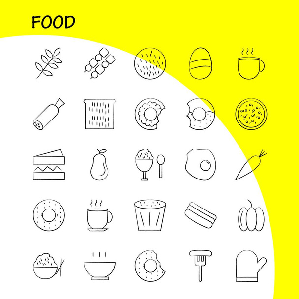 Gıda el çekilmiş Icons Set için Infographics, mobil Ux/UI Kit ve baskı tasarımı. Şunları içerir: Bisküvi, tatlı, yemek, yemek, sosis, et, gıda, yemek, koleksiyon Modern Infographic Logo ve piktogram. Vektör - Vektör, Görsel