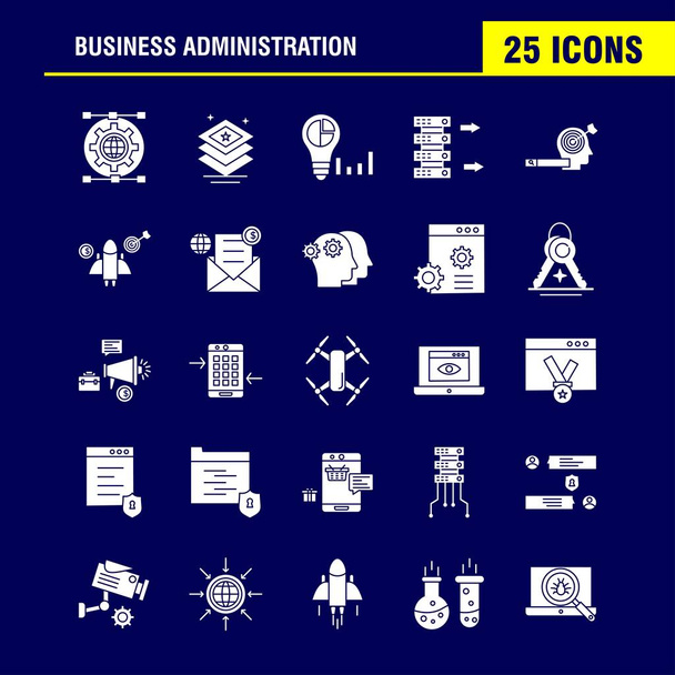 Business Administration Solid Glyph Icons Set For Infographics, Mobile UX/UI Kit And Print Design. Include: Graph, Dollar, Business, Money, Gear, Setting, Pencil, Writing, Eps 10 - Vector - Vector, Image