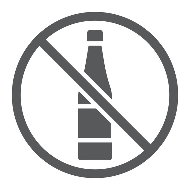 Hiçbir alkol glif simgesi, içki ve uyarı, alkol yasak imzalayın, vektör grafikleri, beyaz zemin üzerinde sağlam bir desen. - Vektör, Görsel