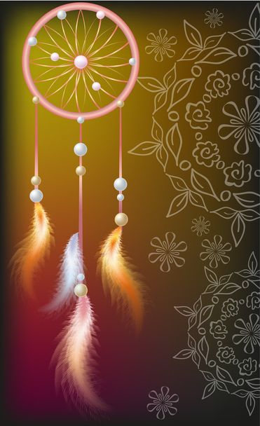 Dream catcher with feathers of fire - Vector, Image