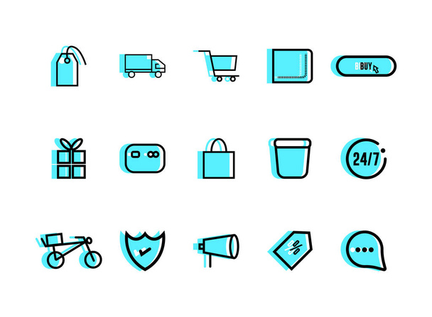 Lineare Füllsymbole für Unternehmen und E-Commerce gesetzt. E-Commerce-Symbole setzen Vektor - Vektor, Bild