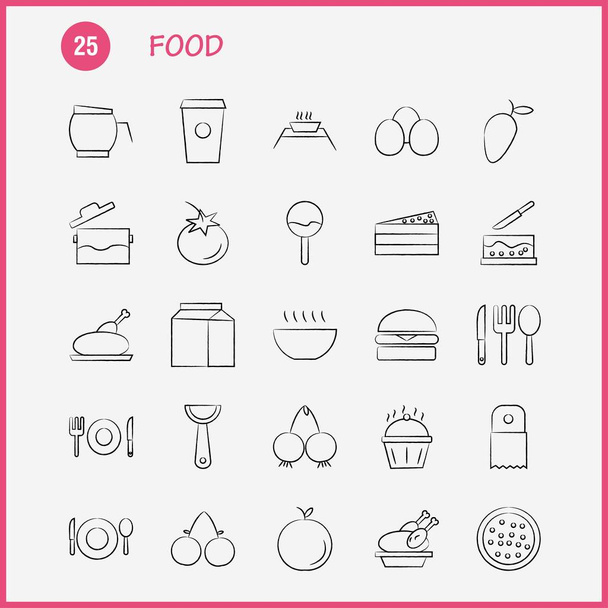 Food Hand Drawn Icons Set For Infographics, Mobile UX / UI Kit And Print Design. Включайте: специи, чили, горячее, перец, кекс, сут, еду, еду, современную графику и пиктограмму. - Вектор
 - Вектор,изображение