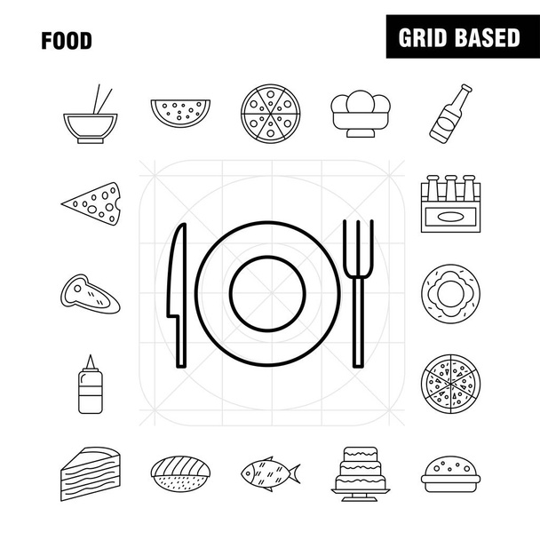 Food Line Icon para Web, Print e Mobile UX / UI Kit. Tais como: Vidro, Comida, Bebida, Copa, Burger, Comer, Comida, Pacote de Pictograma Rápido. - Vector
 - Vetor, Imagem