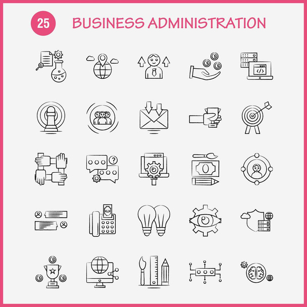 Business Administration Hand Drawn Icons Set For Infographics, Mobile UX/UI Kit And Print Design. Include: Document, File, Bill, Dollar, Document, File, Pen, Calendar, Collection Modern Infographic Logo and Pictogram. - Vector - Vector, Image