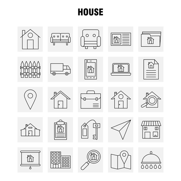 House Line kuvake Web, Tulosta ja Mobile UX / UI Kit. Kuten: paperi, lentopaperi, lentokone, käynnistys, talo, suurennuslasi, lasi, Pictogram Pack. - Vektori
 - Vektori, kuva
