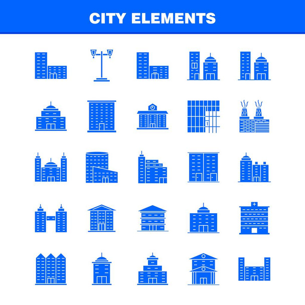 Miasto elementy stałe glifów ikony zestaw do infografiki, mobilnych Ux/Ui Kit i projektowania druku. Obejmują: Wieża, budowa, miasto, Office,, budynków, wieża, City, Office, Eps 10 - wektor - Wektor, obraz