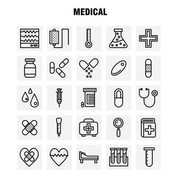 Medical Line Icon Pack For Designers And Developers. Icons Of Health, Healthcare, Medical, Bandage, Breakup, Broken Heart, Medical, Vector - Vector, Image