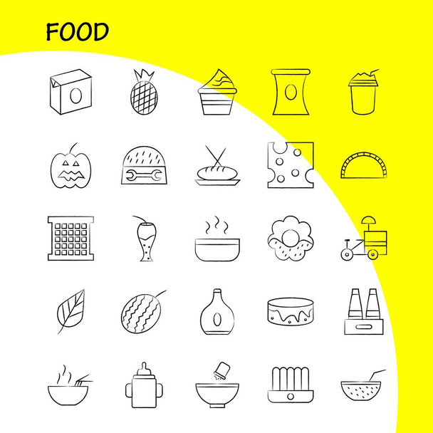 Food  Hand Drawn Icons Set For Infographics, Mobile UX/UI Kit And Print Design. Include: Fruit, Water Melon, Food, Meal, Fruit, Juice, Food, Collection Modern Infographic Logo and Pictogram. - Vector - Vector, Image