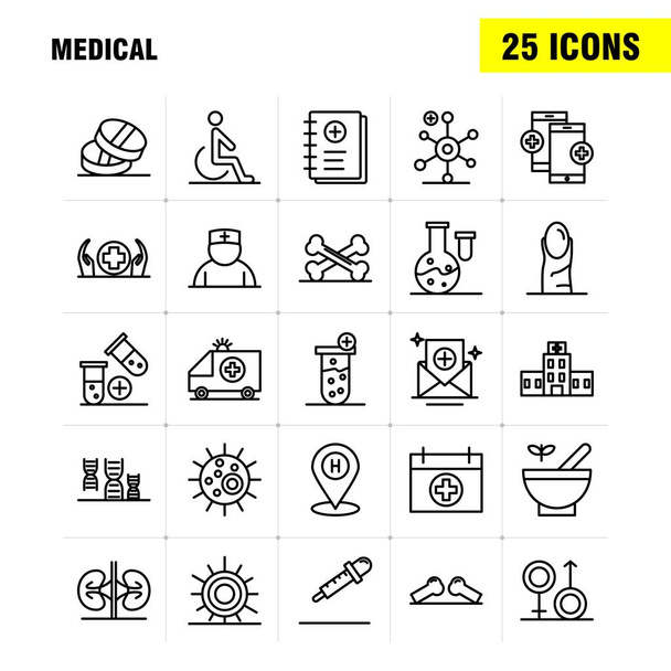 Medical  Line Icons Set For Infographics, Mobile UX/UI Kit And Print Design. Include: Bandage, Plaster, Medical, Health, Care, Thermometer, Heat, Temp, Collection Modern Infographic Logo and Pictogram. - Vector - Vector, Image