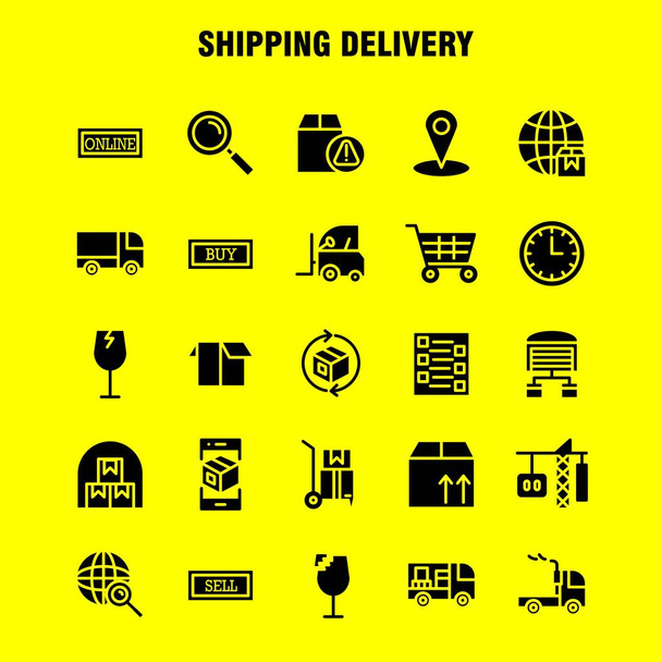 Shipping Delivery Solid Glyph Icon Pack For Designers And Developers. Icons Of Globe, Location, Search, Delivery, Online, Shipping, Shopping, Transport, Vector - Vector, Image