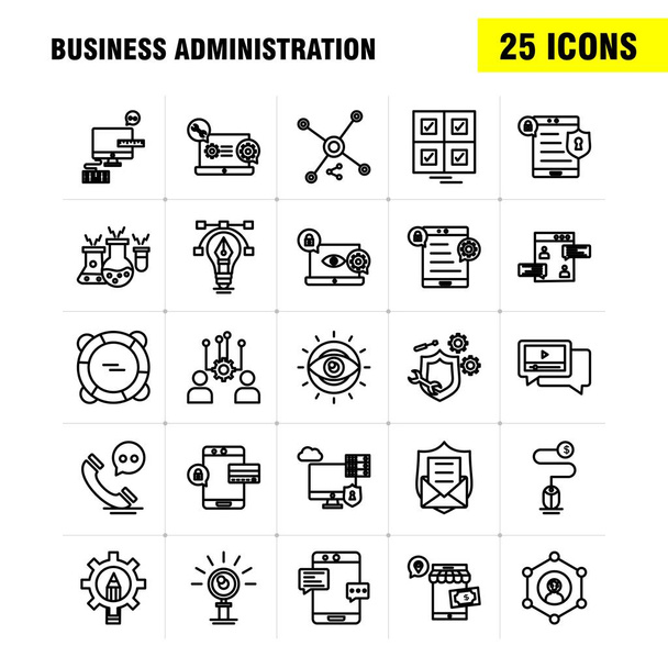 Business Administration Line Icons Set For Infographics, Mobile UX/UI Kit And Print Design. Include: Eye, Eye Ball, Focus, Target, Chemical Bonding, Chemical, Eps 10 - Vector - Vector, Image