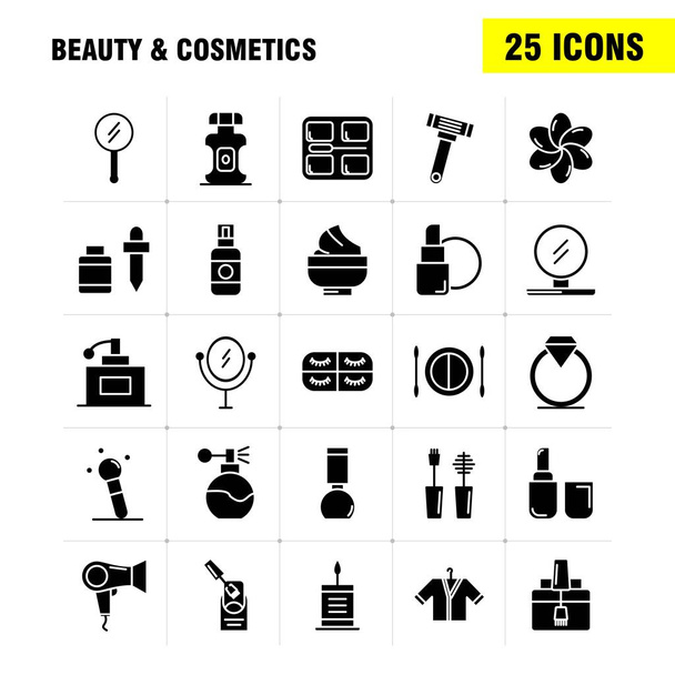 Szépség- és kozmetikai szilárd karakterjel ikonok beállítása Infographics, mobil Ux, Ui Kit és nyomtatott Design. A következők: Arc, Alapítvány, folyadék, smink, szépség, ecset, smink, szépség, Icon Set - vektor - Vektor, kép