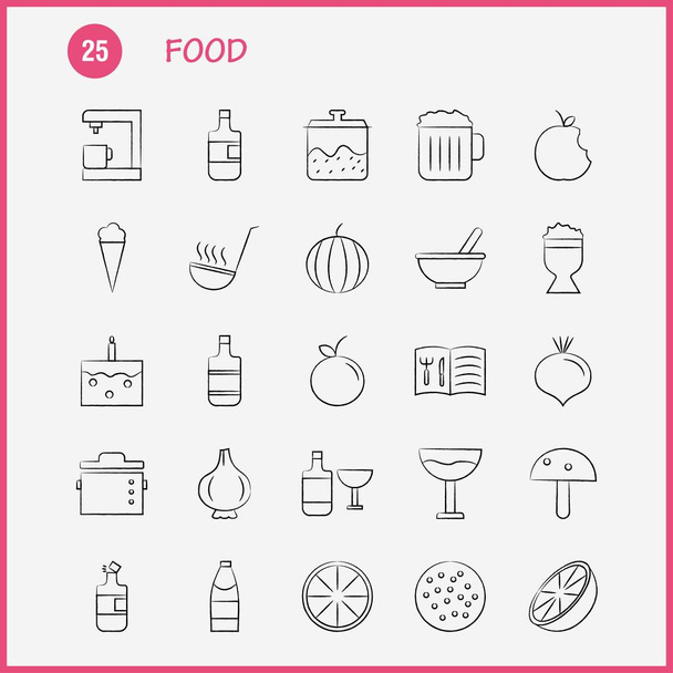 Élelmiszer-kézzel rajzolt ikonok beállítása Infographics, mobil Ux, Ui Kit és nyomtatott Design. A következők: Vízforraló, Pot, konyha, élelmiszer, Pot, élelmiszer, étel, konyha, gyűjtemény Modern Infographic logó és piktogram. -Vektor - Vektor, kép