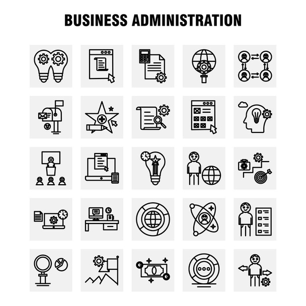 Business Administration Line Icons Set For Infographics, Mobile UX/UI Kit And Print Design. Include: Classroom, Class, Education, School, Bulb, Idea, Clock, Award, Eps 10 - Vector - Vector, Image