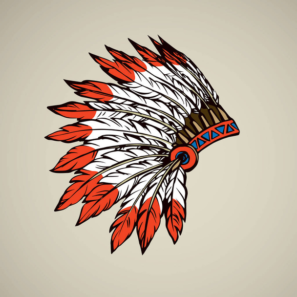 Nativo americano con plumas. Dibujo vectorial
 - Vector, Imagen