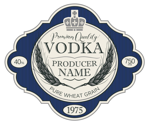 Label for vodka with ears of wheat and crown - Vector, Image