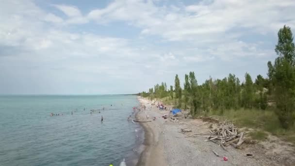 Lake Huron, beach and water. Aerial view. 4k. - Footage, Video