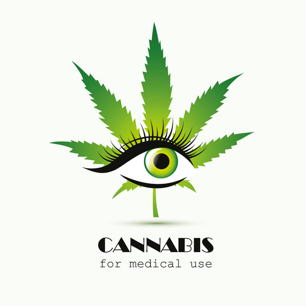 marihuana medicinal ojo humano verde con hoja de cannabis dentro
 - Vector, imagen