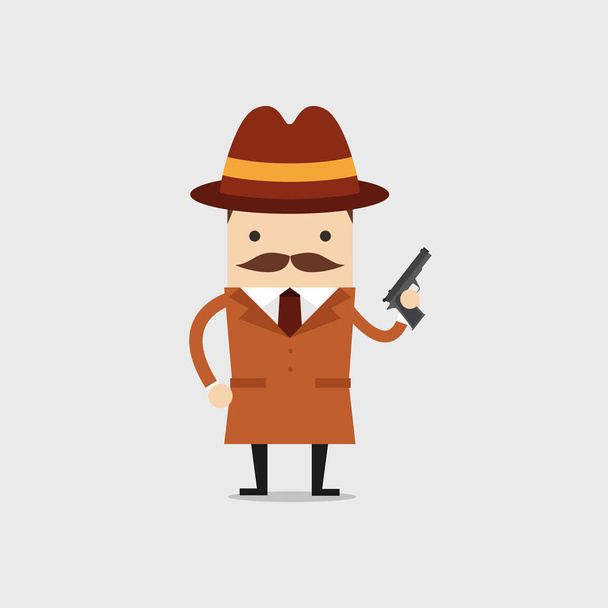 The detective holds a gun in his hand. Police detective and inspector cartoon. - Vector, Image