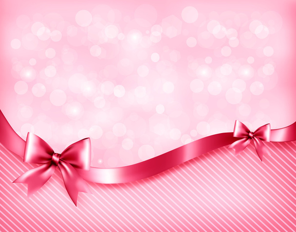 Holiday pink background with gift glossy bows and ribbon. Vector - Vector, Image