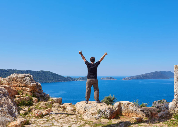 Hiking in famous Lycian Way in the Turkey. Backpacker in the trail. - Foto, immagini