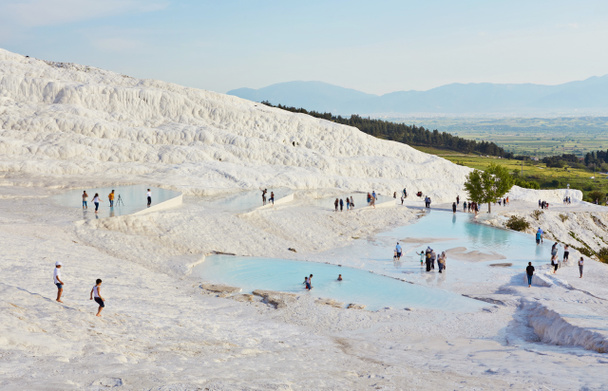 Natural travertine pools and terraces in Pamukkale. Cotton castle in southwestern Turkey, - Photo, Image