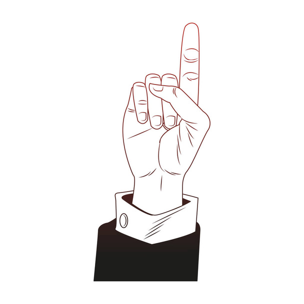 Männliche Hand zeigt rote Linien der Pop Art auf - Vektor, Bild