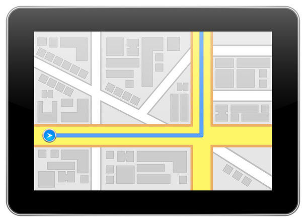 schwarzes Business-Tablet mit Navigationsroute - Vektor, Bild