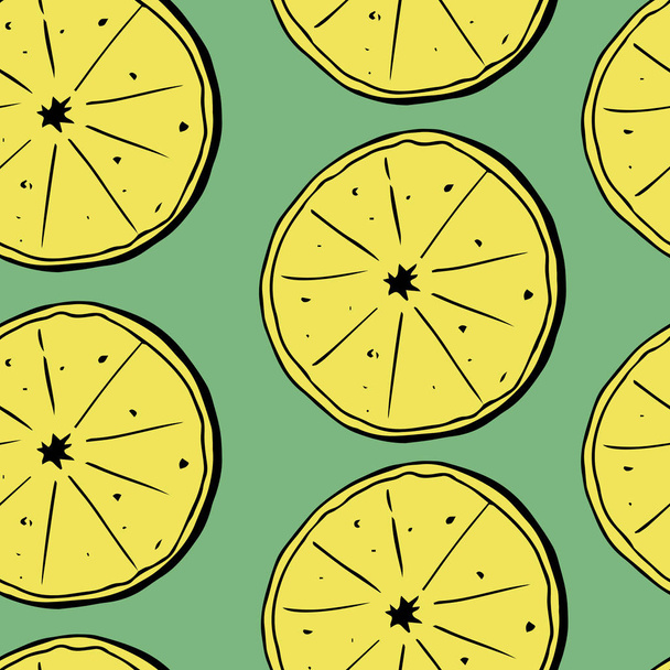 Hand draw seamless pattern of lemons with leaves. Vector illustration. - Vector, Image