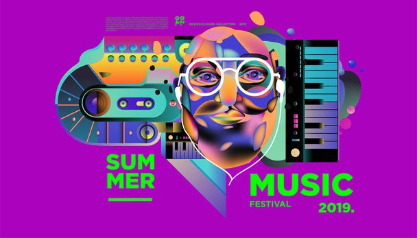 Yaz renkli sanat ve Müzik Festivali afiş ve olay, dergi ve Web Banner için kapak şablonu.  - Vektör, Görsel