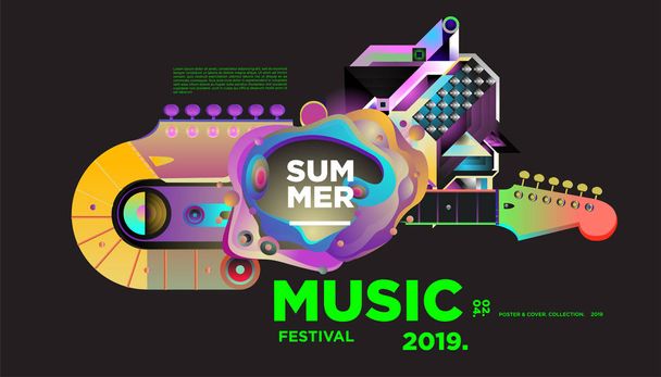 Yaz renkli sanat ve Müzik Festivali afiş ve olay, dergi ve Web Banner için kapak şablonu.  - Vektör, Görsel