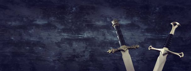 low key banner of silver sword. fantasy medieval period - Foto, Imagen