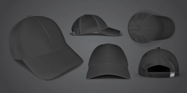 czarne czapki z różnych stron na czarne tło wektor - Wektor, obraz