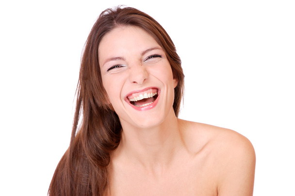 Closeup portrait of a happy young woman - Foto, Imagem