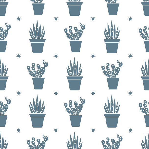 Vector seamless pattern with cactus and succulents - Vektori, kuva