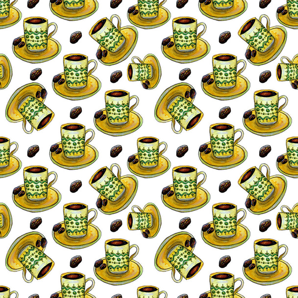 Coffee mug seamless pattern on the white background - Φωτογραφία, εικόνα