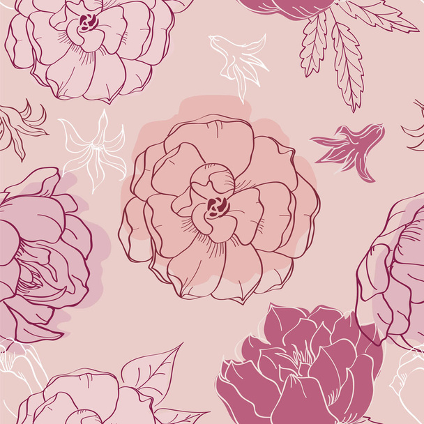 nahtloses Muster mit handgezeichneten Frühlingsblumen - Vektor, Bild