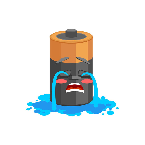Battery crying tears isolated. cry Battery Cartoon Style Vector - Vecteur, image