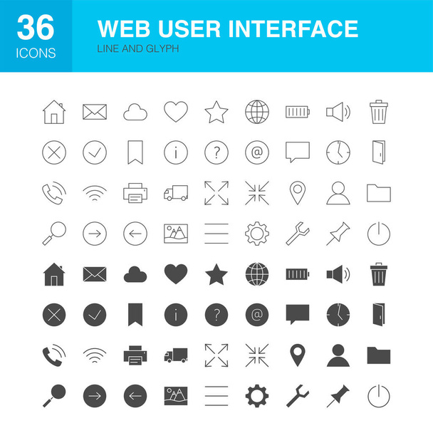 Web-Benutzeroberfläche Linie Web-Glyphen-Symbole - Vektor, Bild