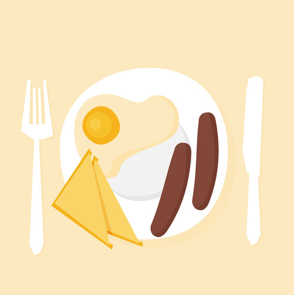 icon of roasted egg with sausages and toasts, vector illustration - Vektor, kép