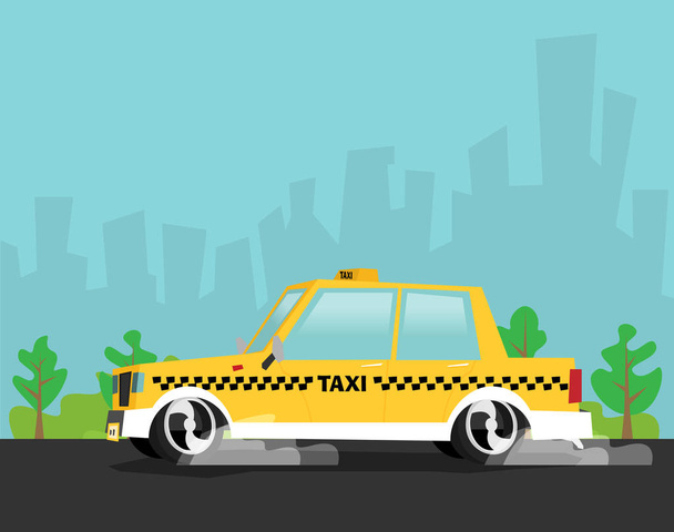 gestileerde banner met gele taxi auto, vector illustratie - Vector, afbeelding