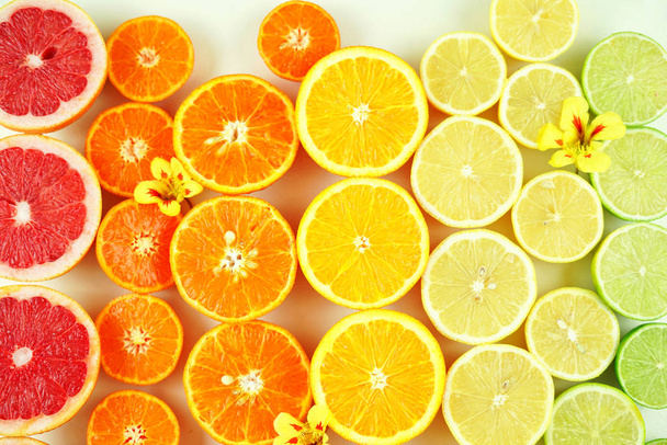 Εσπεριδοειδή, συμπεριλαμβανομένου του αίματος γκρέιπφρουτ, μανταρίνια, πορτοκάλια, λεμόνια και λάιμ. - Φωτογραφία, εικόνα