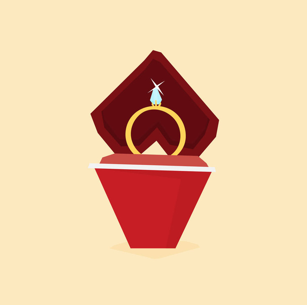 golden ring with diamond in red box, vector illustration - Vecteur, image